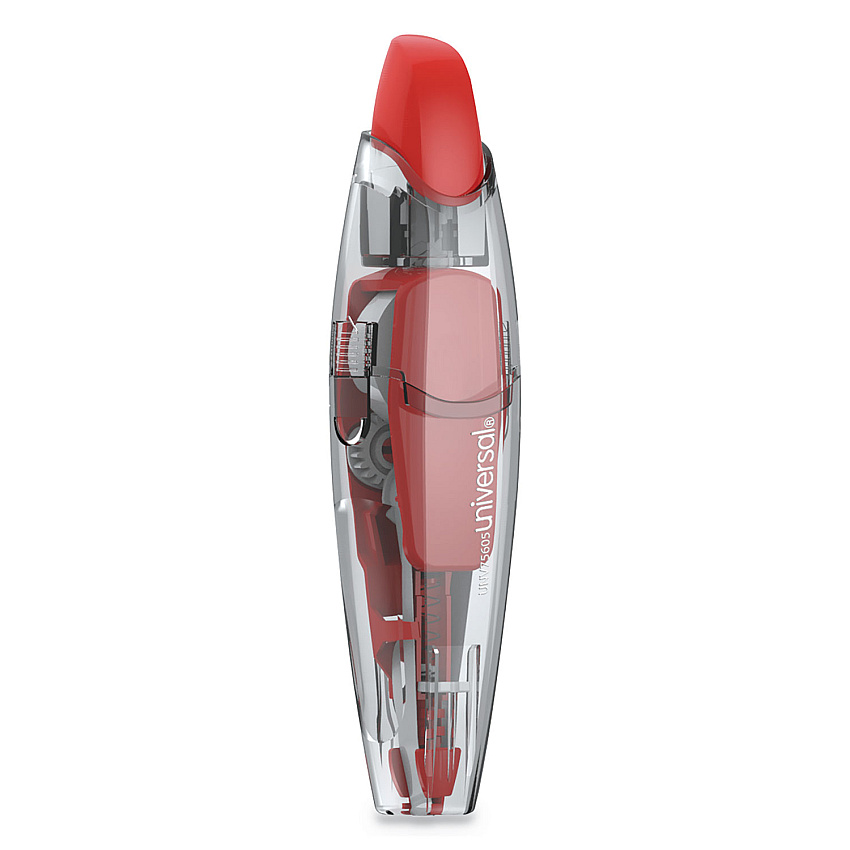 Universal Retractable Pen Style Correction Tape, Transparent Gray/Red Applicator, 0.2" x 236", 4/Pack (UNV75605)
