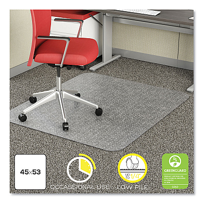 deflecto EconoMat Occasional Use Chair Mat for Low Pile Carpet, 45 x 53, Rectangular, Clear (DEFCM11242COM)