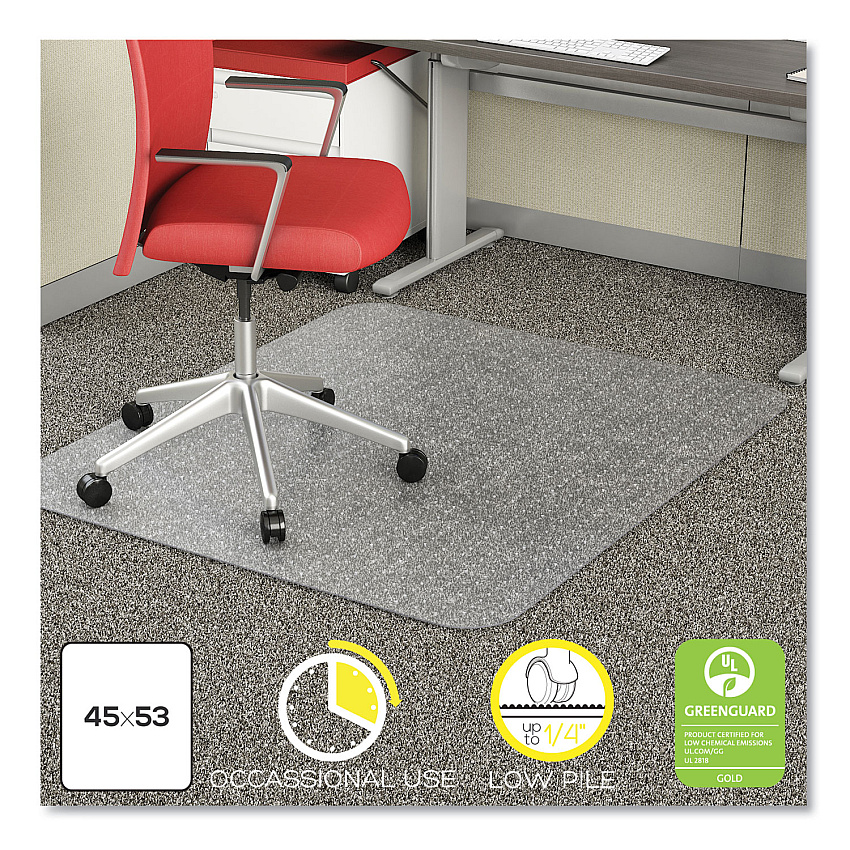 deflecto EconoMat Occasional Use Chair Mat for Low Pile Carpet, 45 x 53, Rectangular, Clear (DEFCM11242COM)
