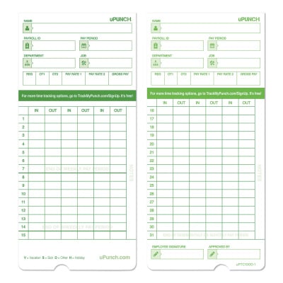 Time Clock Cards for uPunch HN2000/HN4000/HN4600, Two Sides, 7.5 x 3.5, 100/Pack Time Clock Cards for uPunch HN2000/HN4000/HN4600, Two Sides, 7.5 x 3.5, 100/Pack