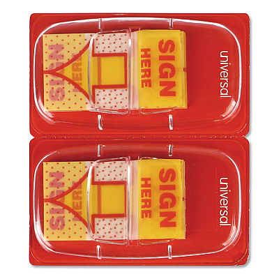 Universal Deluxe Message Arrow Flags, "Sign Here", Yellow, 500/Pack (UNV99007)