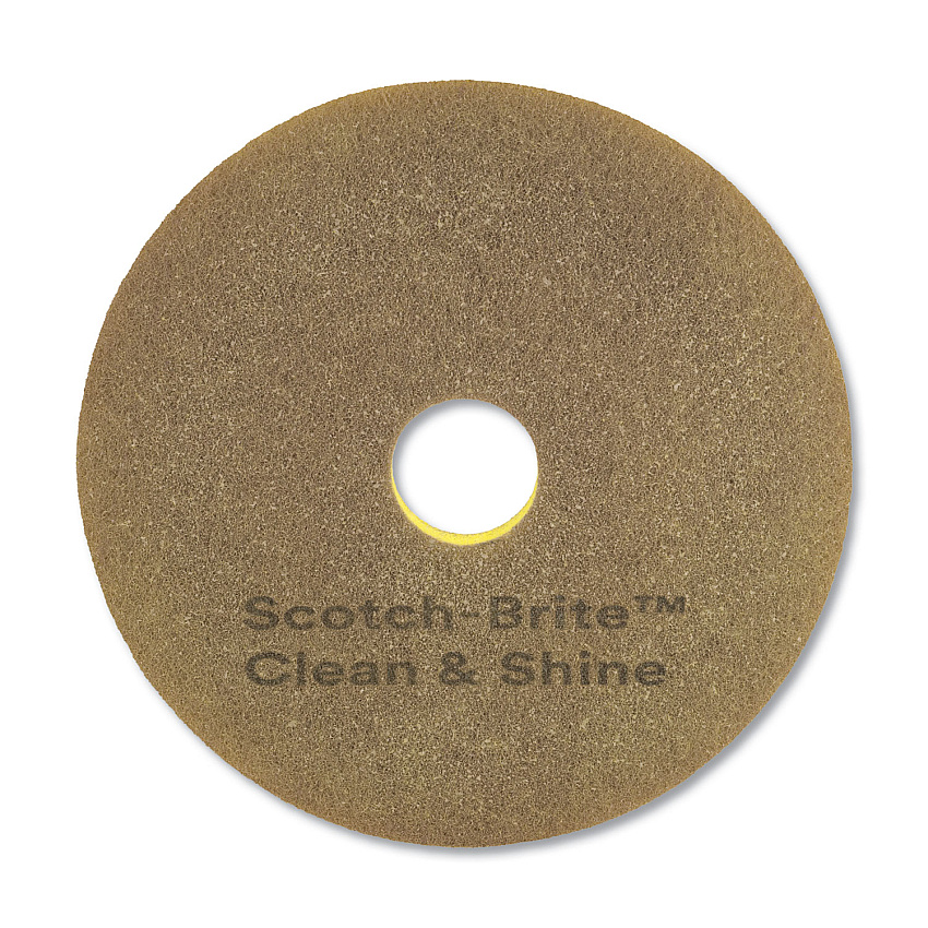 Scotch-Brite Clean and Shine Pad, 17" Diameter, Brown/Yellow, 5/Carton (MMM09544)