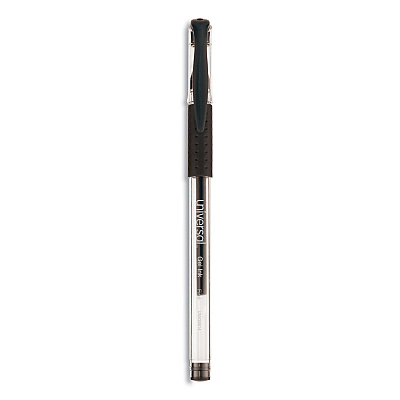 Universal Comfort Grip Gel Pen, Stick, Fine 0.5 mm, Black Ink, Clear/Black Barrel, Dozen (UNV39514)