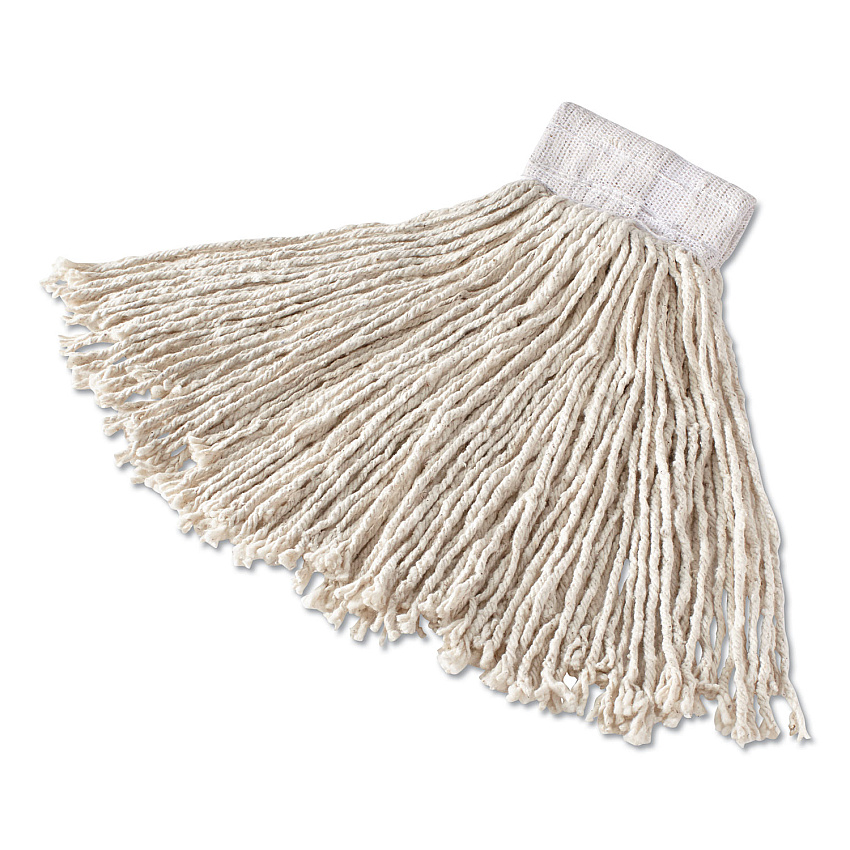 Rubbermaid Commercial Super Stitch Cotton Looped End Wet Mop Head, Large, 1" White Headband (RCPD113)