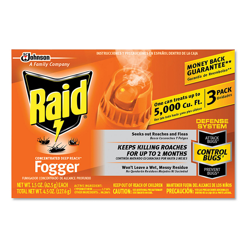 Raid Concentrated Deep Reach Fogger, 1.5 oz Aerosol Spray, 3/Pack, 12 Packs/Carton (SJN305690)
