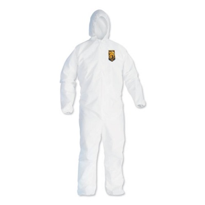 KleenGuard A40 Elastic-Cuff and Ankles Hooded Coveralls, X-Large, White, 25/Carton (44324)
