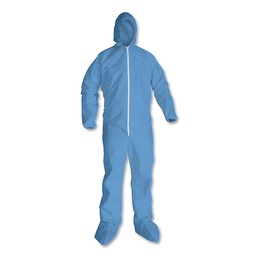 KleenGuard A65 Zipper Front Hood and Boot Flame-Resistant Coveralls, Elastic Wrist and Ankles, 2X-Large,Blue,  25/Carton (KCC45355)