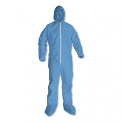 KleenGuard A65 Zipper Front Hood and Boot Flame-Resistant Coveralls, Elastic Wrist and Ankles, X-Large, Blue, 25/Carton (45354)