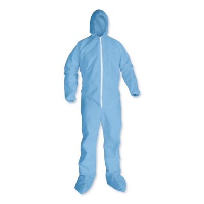 KleenGuard A65 Zipper Front Hood and Boot Flame-Resistant Coveralls, Elastic Wrist and Ankles, 3X-Large, Blue, 21/Carton (45356)