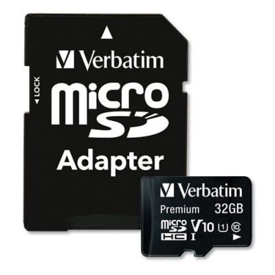 Verbatim 32GB Premium microSDHC Memory Card with Adapter, UHS-I V10 U1 Class 10, Up to 90MB/s Read Speed (44083)