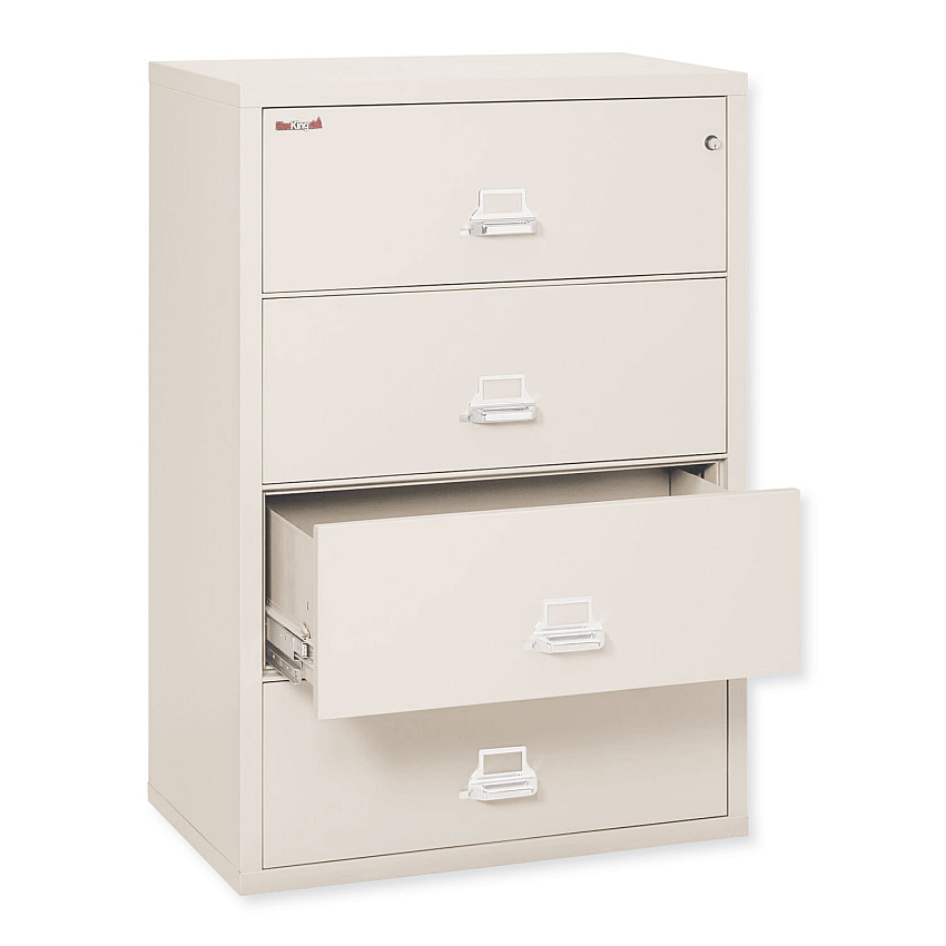 FireKing Insulated Lateral File, 4 Legal/Letter-Size File Drawers, Parchment, 37.5" x 22.13" x 52.75", 323.24 lb Overall Capacity (FIR43822CPA)