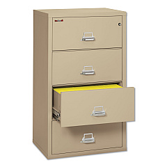 FireKing Insulated Lateral File, 4 Legal/Letter-Size File Drawers, Parchment, 31.13" x 22.13" x 52.75", 260 lb Overall Capacity (FIR43122CPA)