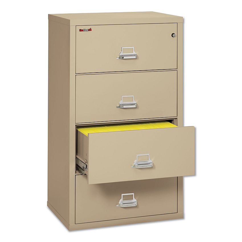 FireKing Insulated Lateral File, 4 Legal/Letter-Size File Drawers, Parchment, 31.13" x 22.13" x 52.75", 260 lb Overall Capacity (FIR43122CPA)