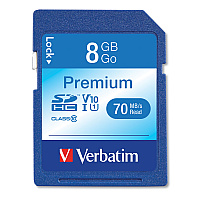 Verbatim 8GB Premium SDHC Memory Card, UHS-1 V10 U1 Class 10, Up to 70MB/s Read Speed (VER96318)