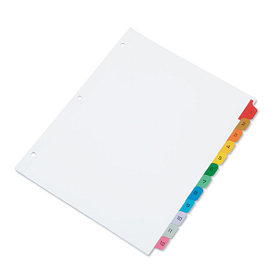 AbilityOne 7530016215258, SKILCRAFT Table of Contents Indexes, Avery Style, 12-Tab, 1 to 12, 11 x 8.5, White, 1 Set