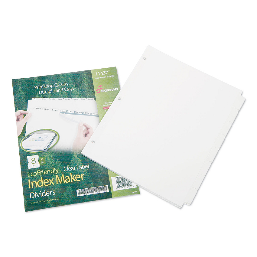 AbilityOne 7530016006982, SKILCRAFT Avery Index Maker Dividers, 8-Tab, 11 x 8.5, White, 5 Sets