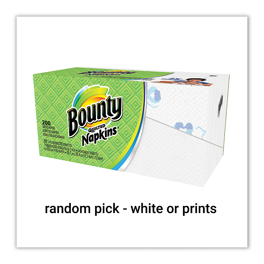 Bounty Quilted Napkins, 1-Ply, 12 1/10 x 12, Assorted - Print or White, 200/Pack (PGC34885)