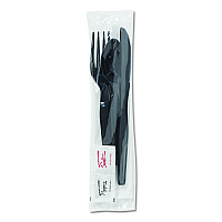 Dixie Wrapped Tableware/Napkin Packets, Fork/Knife/Spoon/Napkin, Black, 250/Carton (DXECH56NSPC7)