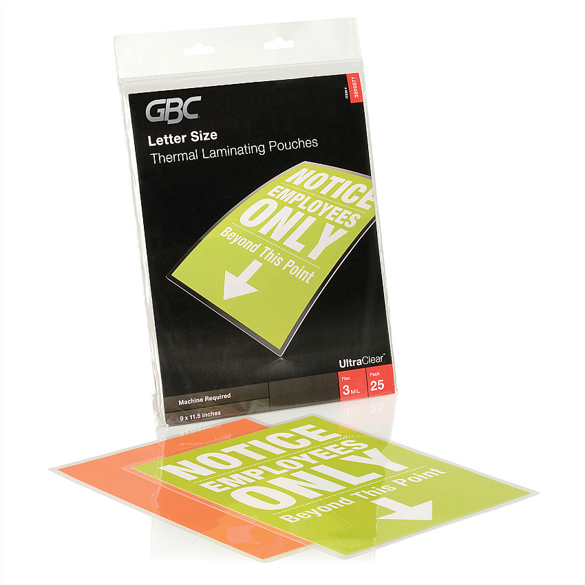 GBC UltraClear Thermal Laminating Pouches, 3 mil, 9" x 11.5", Gloss Clear, 25/Pack (GBC3200577B)