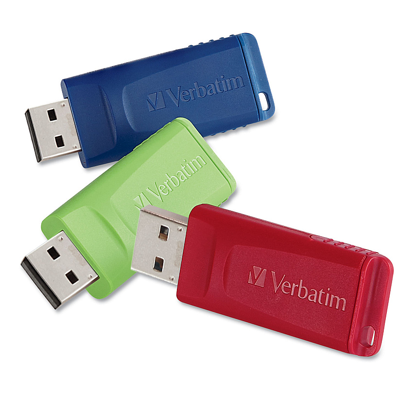 Verbatim Store 'n' Go USB Flash Drive, 8 GB, Assorted Colors, 3/Pack (98703)