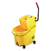Rubbermaid Commercial WaveBrake 2.0 Bucket/Wringer Combos, Side-Press with Drain, 8.75 gal, Yellow (RCP2031764)
