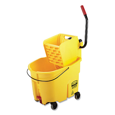 Rubbermaid Commercial WaveBrake 2.0 Bucket/Wringer Combos, Side-Press with Drain, 8.75 gal, Yellow (RCP2031764)
