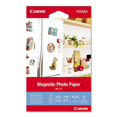 Canon Glossy Magnetic Photo Paper, 13 mil, 4 x 6, White, 5 Sheets/Pack (CNM3634C002)