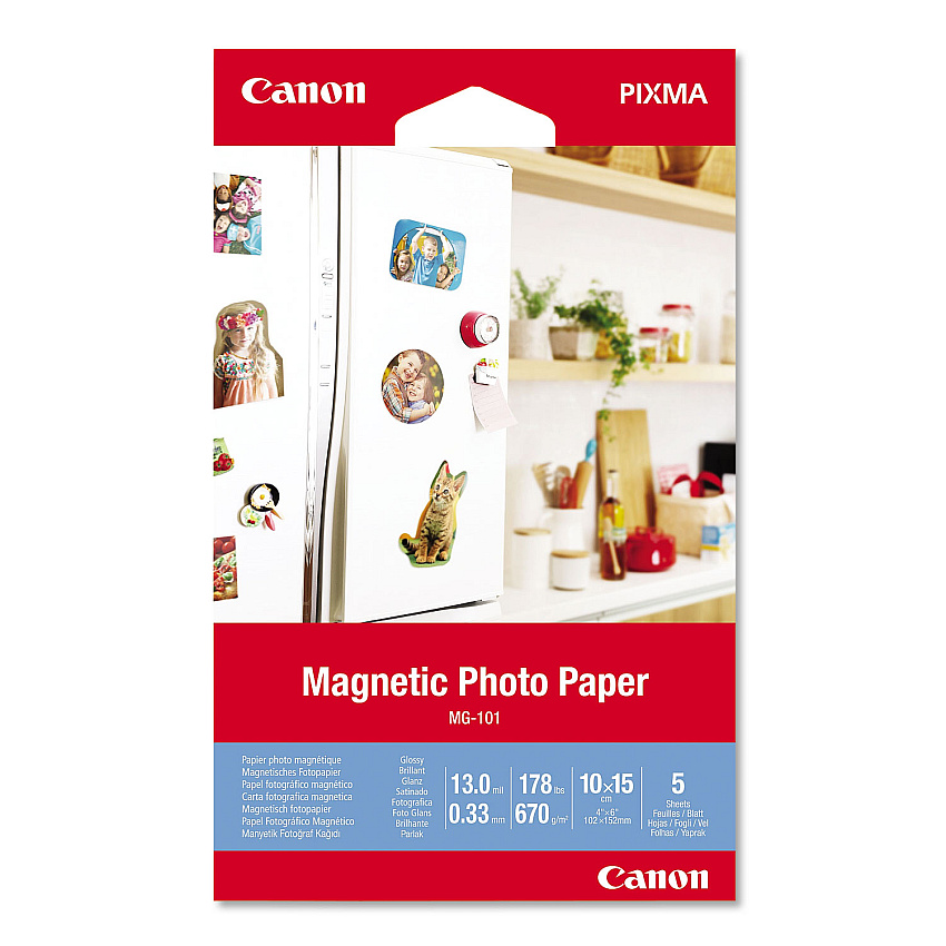 Canon Glossy Magnetic Photo Paper, 13 mil, 4 x 6, White, 5 Sheets/Pack (CNM3634C002)