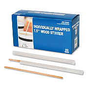 AmerCareRoyal Wood Coffee Stirrers, 7.5", Wrapped, 5,000/carton (RPPR825W)