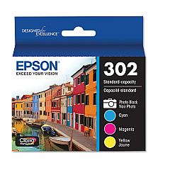 Epson T302520-S (T302) Claria Ink, Cyan/Magenta/Photo Black/Yellow