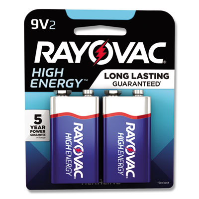 Rayovac High Energy Premium Alkaline 9V Batteries, 2/Pack (A16042K)