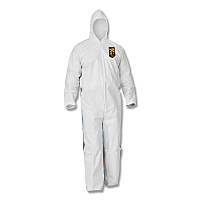 KleenGuard A35 Liquid and Particle Protection Coveralls, Zipper Front, Hooded, Elastic Wrists and Ankles, Large, White, 25/Carton (KCC38938)