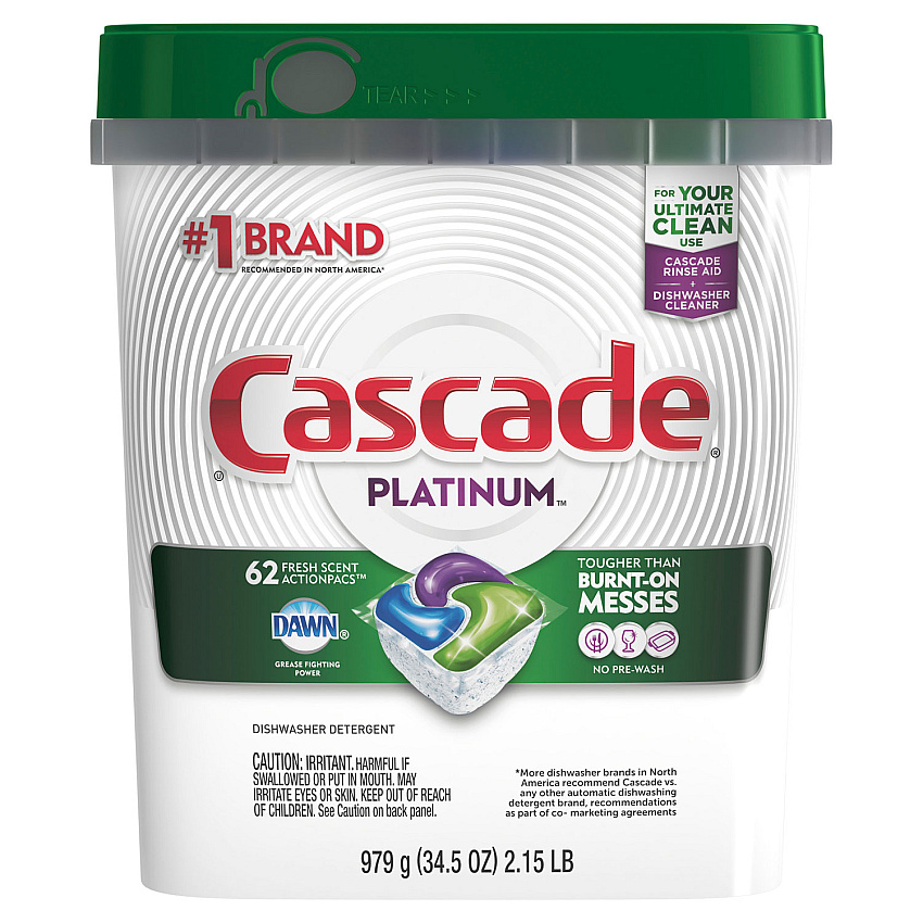 Cascade ActionPacs, Fresh Scent, 34.5 oz, 62 Packs/Bag, 3 Bags/Carton (PGC97726)