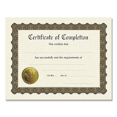 Great Papers Ready-to-Use Certificates, Completion, 11 x 8.5, Ivory/Brown/Gold Colors with Brown Border, 6/Pack (COS930400)