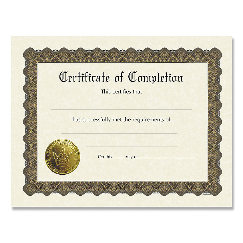 Great Papers Ready-to-Use Certificates, Completion, 11 x 8.5, Ivory/Brown/Gold Colors with Brown Border, 6/Pack (COS930400)