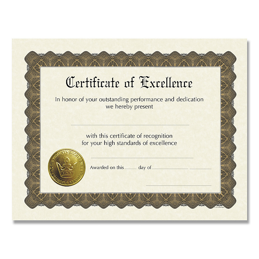 Great Papers Ready-to-Use Certificates, Excellence, 11 x 8.5, Ivory/Brown/Gold Colors with Brown Border, 6/Pack (COS930600)