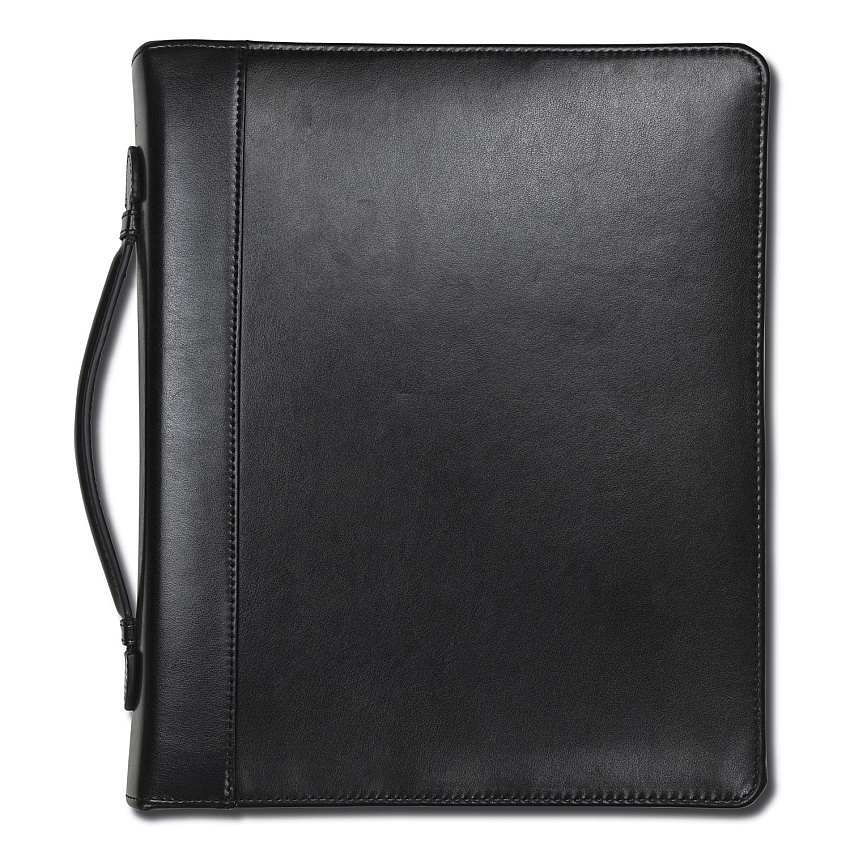 Samsill Leather Multi-Ring Zippered Portfolio, Two-Part, 1" Cap, 11 x 13 1/2, Black (SAM15540)