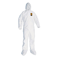 KleenGuard A35 Liquid and Particle Protection Coveralls, Zipper Front, Hooded, Elastic Wrists and Ankles, 2X-Large, White, 25/Carton (KCC38941)