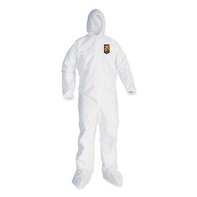 KleenGuard A35 Liquid and Particle Protection Coveralls, Zipper Front, Hooded, Elastic Wrists and Ankles, 2X-Large, White, 25/Carton (KCC38941)
