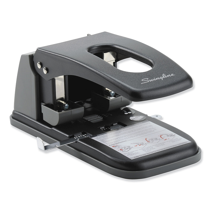 Swingline 100-Sheet High Capacity Two-Hole Punch, Fixed Centers, 9/32" Holes, Black/Gray (SWI74190)