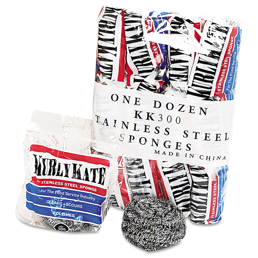 Kurly Kate Stainless Steel Scrubbers, Medium, 3.5 x 3.5, Steel Gray, 12/Pack, 12 Packs/Carton (PUX300)