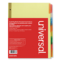 Universal Deluxe Extended Insertable Tab Indexes, 8-Tab, 11 x 8.5, Buff, Assorted Tabs, 6 Sets (UNV21876)