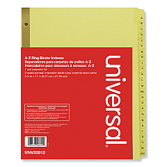 Universal Deluxe Preprinted Plastic Coated Tab Dividers with Black Printing, 25-Tab, A to Z, 11 x 8.5, Buff, 1 Set (UNV20812)
