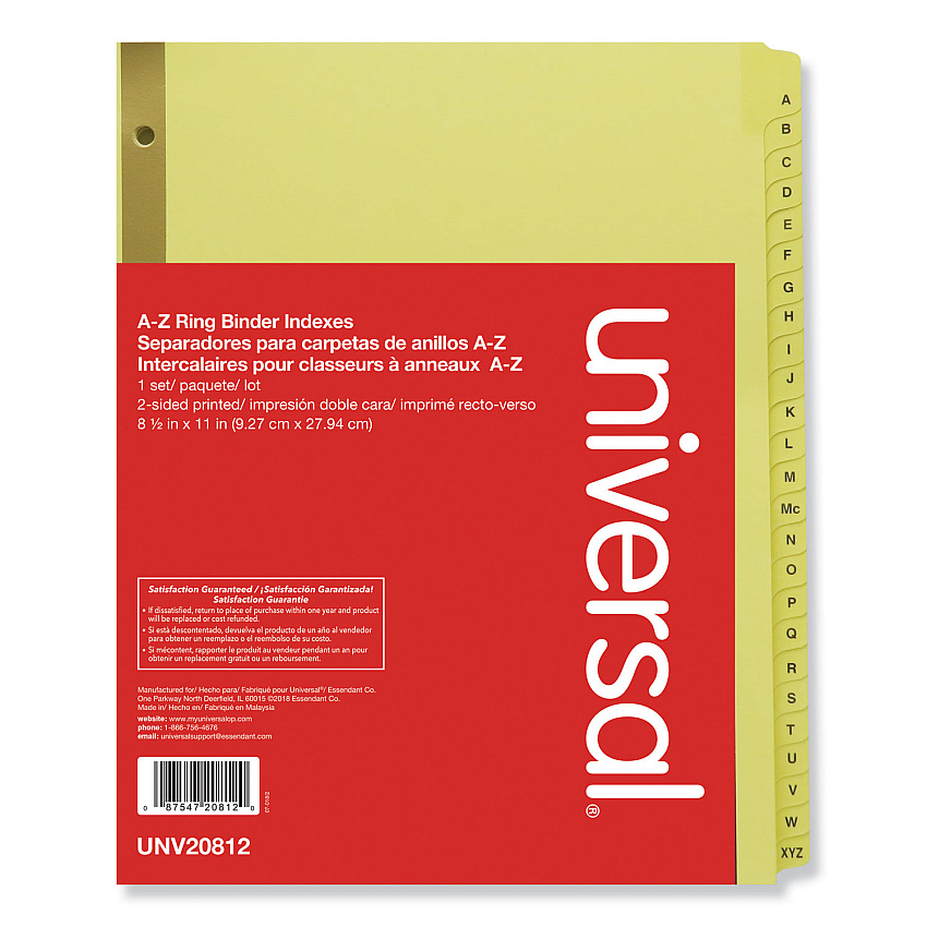 Universal Deluxe Preprinted Plastic Coated Tab Dividers with Black Printing, 25-Tab, A to Z, 11 x 8.5, Buff, 1 Set (UNV20812)