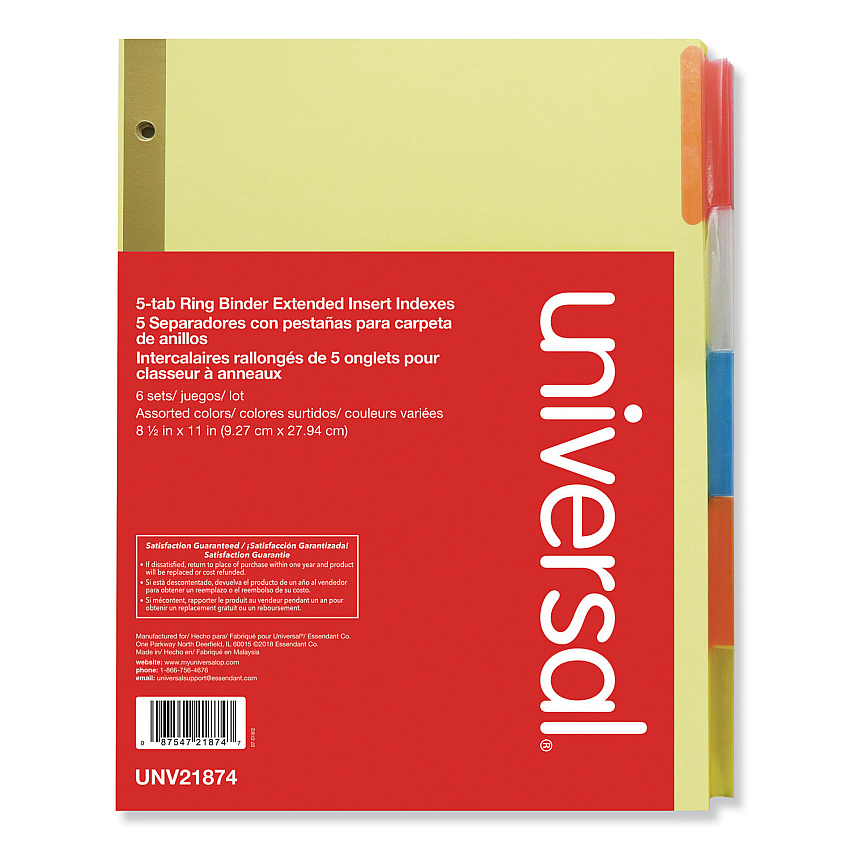 Universal Deluxe Extended Insertable Tab Indexes, 5-Tab, 11 x 8.5, Buff, Assorted Tabs, 6 Sets (UNV21874)