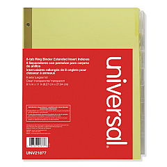 Universal Deluxe Extended Insertable Tab Indexes, 8-Tab, 11 x 8.5, Buff, Clear Tabs, 6 Sets (UNV21877)