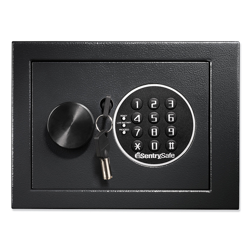 Sentry Safe Electronic Security Safe, 0.14 cu ft, 9w x 6.6d x 6.6h, Black (SENX014E)