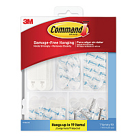Command Clear Hooks and Strips, Assorted Sizes, Plastic, 0.05 lb; 2 lb; 4-16 lb Capacities, 16 Picture Strips/15 Hooks/22 Strips/Pack (MMM17232ES)