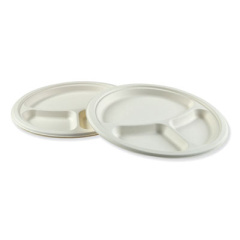 Boardwalk Bagasse Dinnerware, 3-Compartment Plate, 10" dia, White, 500/Carton (PLATEWF3CM10)