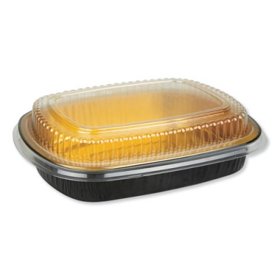 Durable Packaging Aluminum Closeable Containers, 47 oz, 9.75 x 1.75 x 7.75, Black/Gold, 50/Carton (9442PT50)